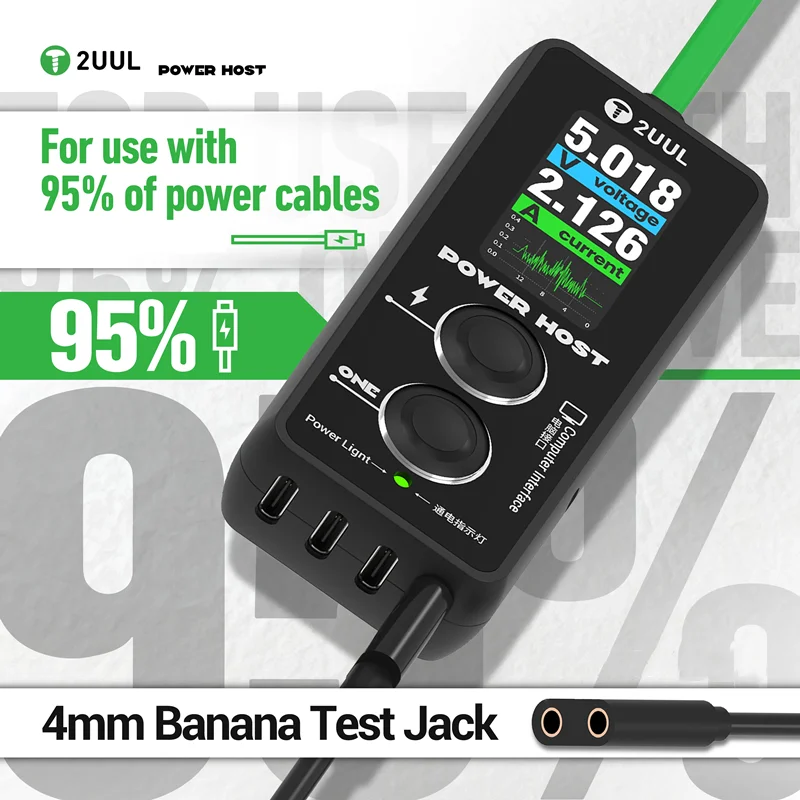 

2UUL PW15 Хост мощности Измеритель ампер-напряжения с цифровым дисплеем Ремонт мобильных телефонов Один касание Автоматическое отключение питания Хост питания