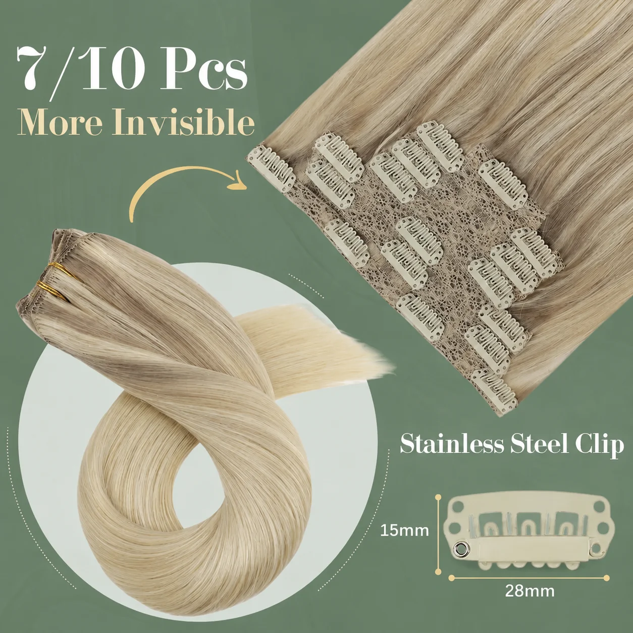 Ugeat Clip In Human Hair Extensions Blonde Color Seamless Invisible Full Head Balayage Soft Remy Hair Extensions For Salon