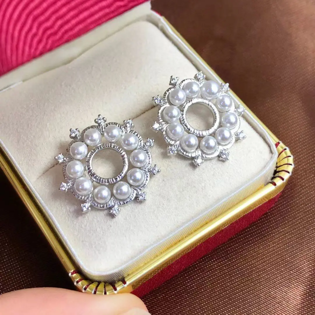 

Wholesale S925 Sterling Silver Earrings Mount Findings Settings Base Mounting Parts Accessory for 3-4mm Pearls 5 pairs/lot