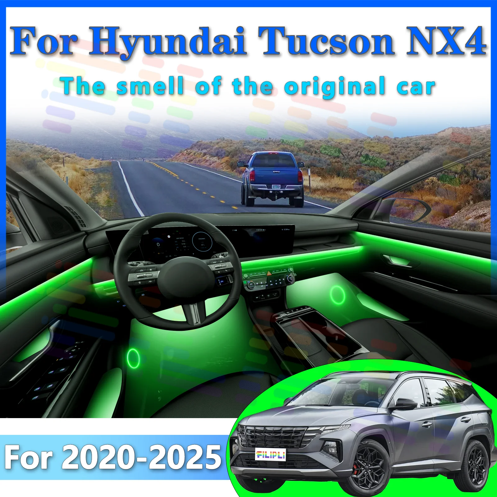 

For Hyundai Tucson NX4 2020 2021 2022 2023-2026 Superior Hidden Acrylic LED Auto Interior Ambient Strips RGB APP-controlled Glow