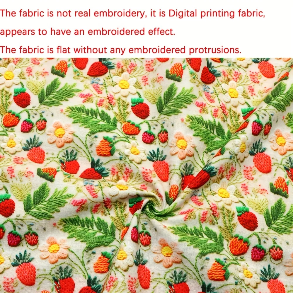 50*145cm Like Embroidery Print Strawberry Polyester Cotton Fabric Tissue Sewing Quilting Fabric Needlework Material DIY Handmade