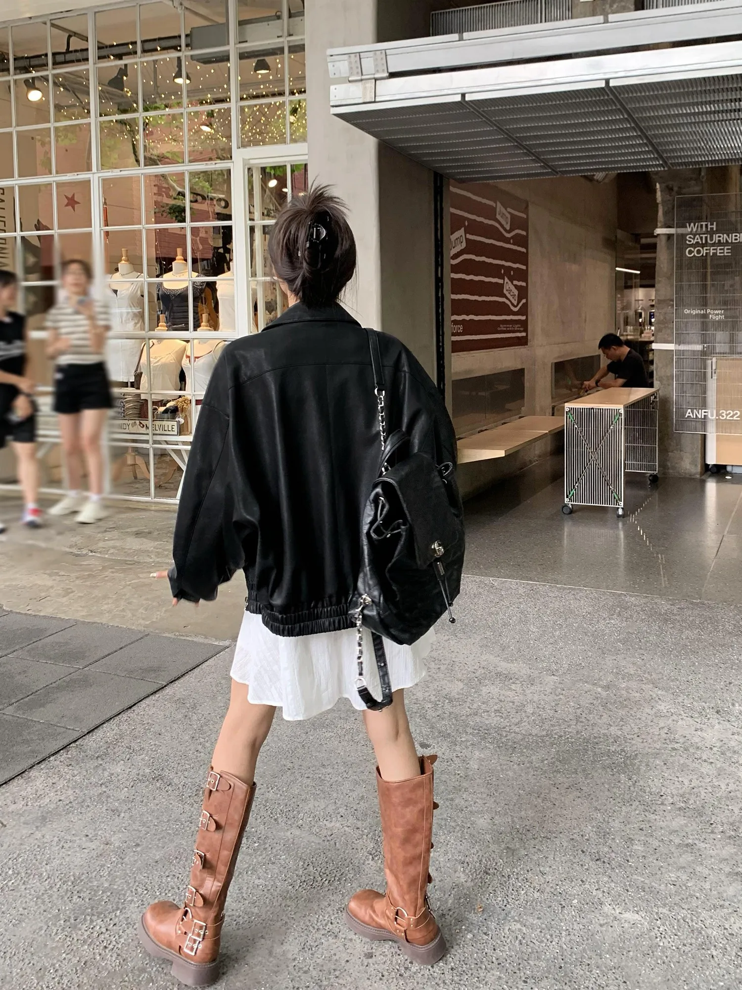 جاكيت نسائي أسود من الجلد الصناعي من Ciminfan، قصير وفضفاض بتصميم دراجات نارية، بأكمام طويلة، ملابس خارجية عصرية بأسلوب الشارع