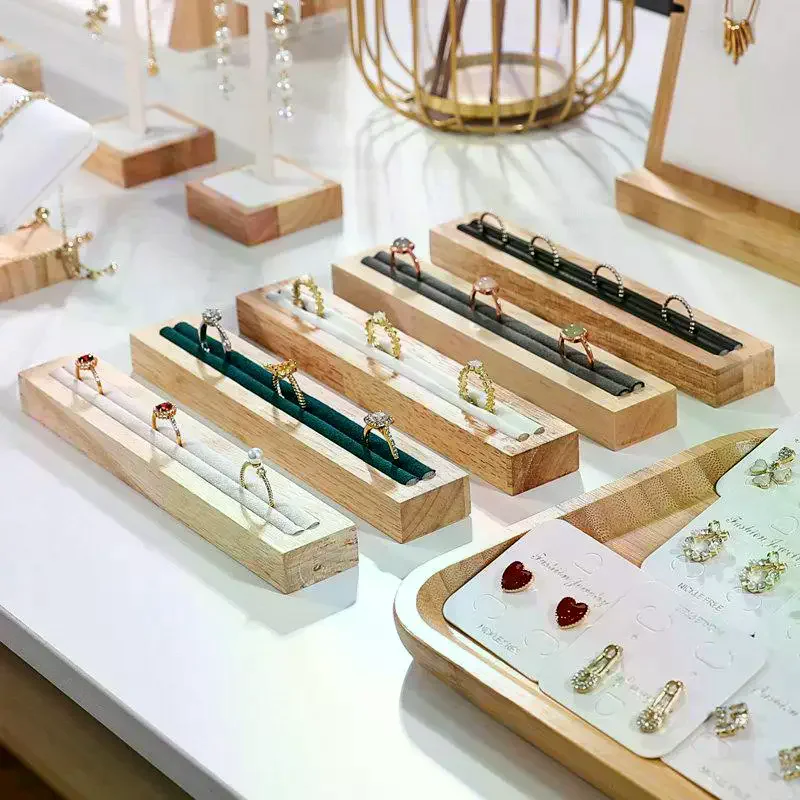 

Деревянный прямоугольный поднос для ювелирных изделий с французской бархатной подкладкой, держатель для колец, серьги, браслет, витрина, подставка для хранения ювелирных изделий