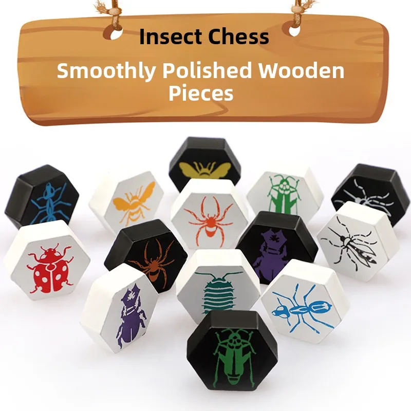 Insect Chess Wooden Edition Complete Set with Mosquito  Group Bug Casual Party Desktop Game Card Board Game