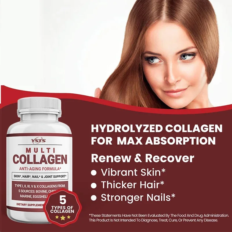 Multi-collagen Peptides - Anti-aging, Brightening Skin Tone, Firming Skin, Hair, Nail, Skin, and Joint Health Supplements