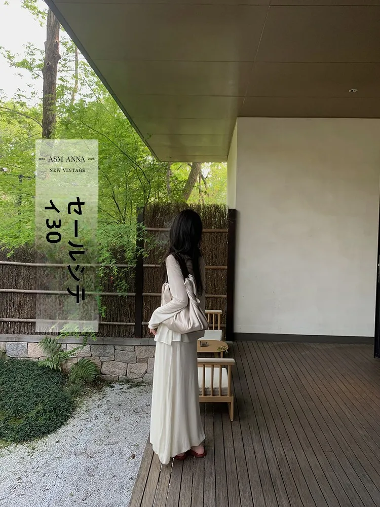 

ASM ANNA Summer New Women's Two-Piece Set Thin Acetate Lyocell Knitted Top And Skirt Long Sve round Ne Loose Sle Fai...