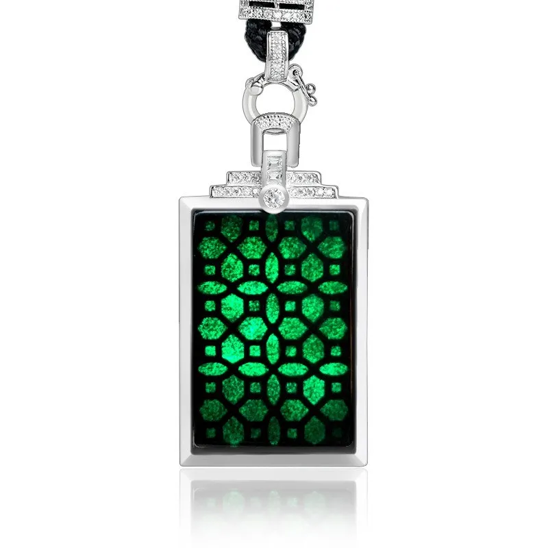 

S925 Silver Inlaid Natural Ink Jade A-grade Jadeite Ink Jade Wuyi Brand Transparent Green Jade Pendant Fashion Women's Style