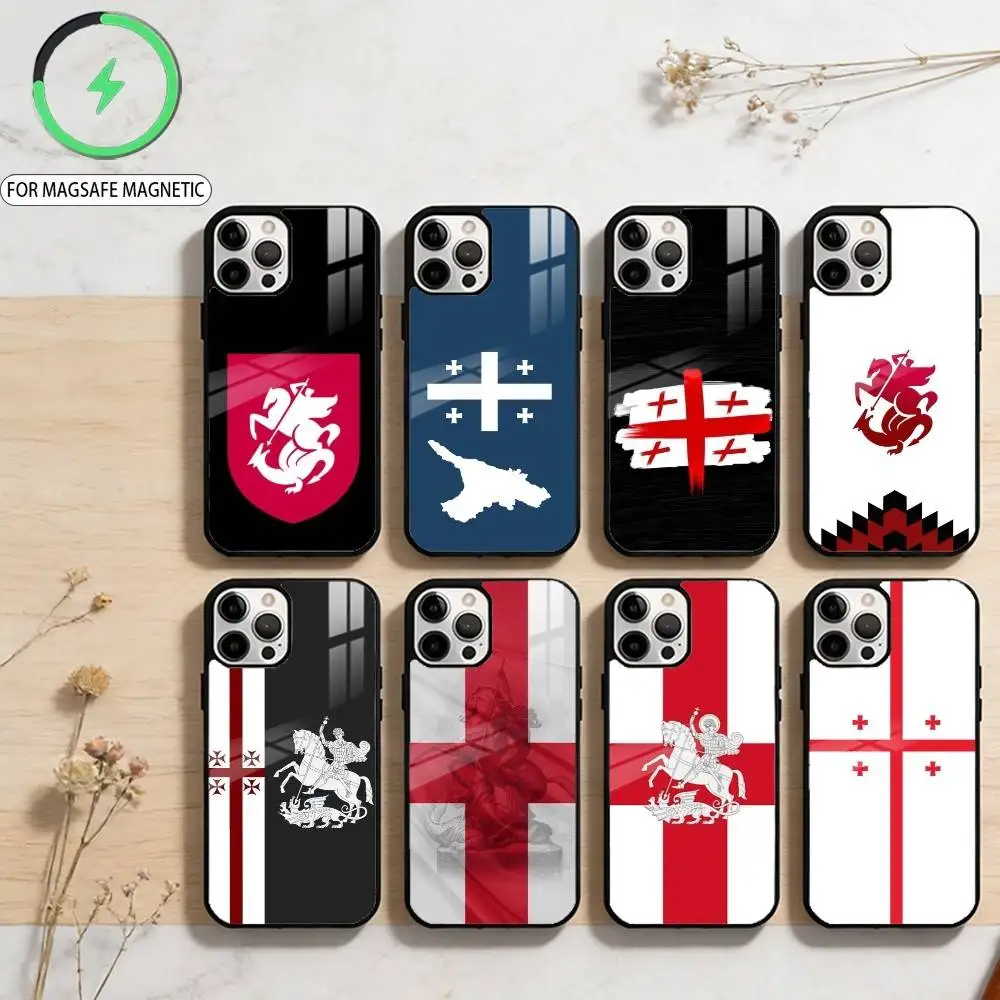 G-Georgia Flag  Magnetic For Magsafe Wireless Charging Phone Case For iPhone17,16,15,14,13,12,11 Plus,Pro Max