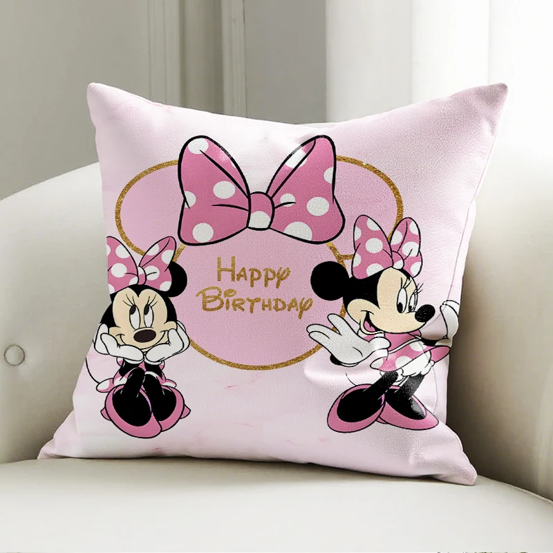 

Disney Minnie Mouse Happy Birthday Pillow Case Soft Cushion Cover for Sofa Bedroom Party Decor Throw Pillowcase