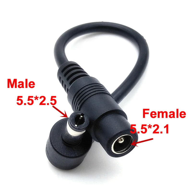 

1Pcs DC Power Plug 5.5mm x 2.5mm Male Right Angle To 5.5mm x 2.1mm Female Adapter Extension Cable Cord Connector for Led CCTV