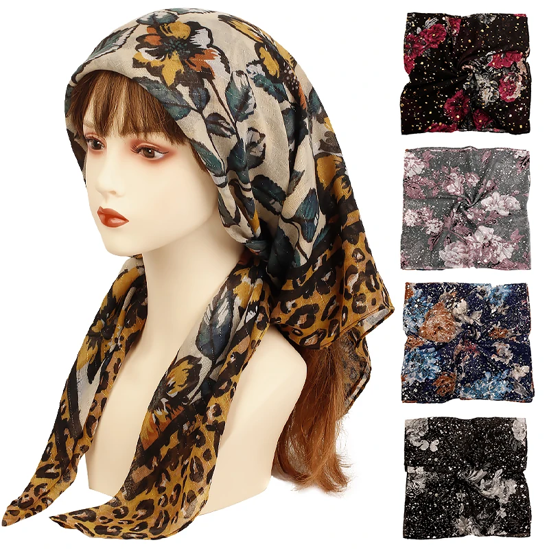 Women Fashion Splatter Paint Printing Bandanas Hair Bands Square Scarf Lady Turban Headband Vintage Hair Accessories Hijab