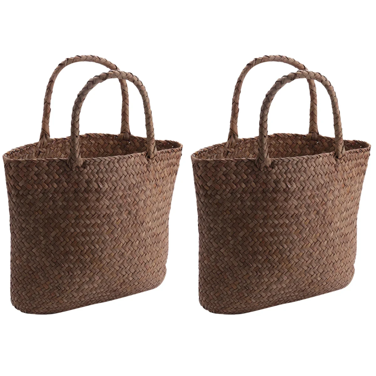 2X Casual Straw Bag Natural Wicker Tote Bags Women Braided Handbag for Garden Handmade Mini Woven Rattan Bags