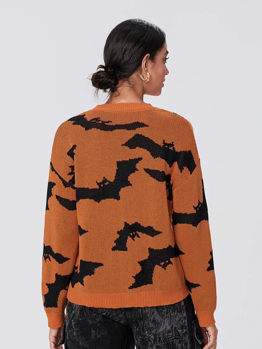 Lange Mouw Trui Vrouwen Schattige Halloween Print Grafische Trui Casual Losse Basic Pullover Warm Gebreide Tops