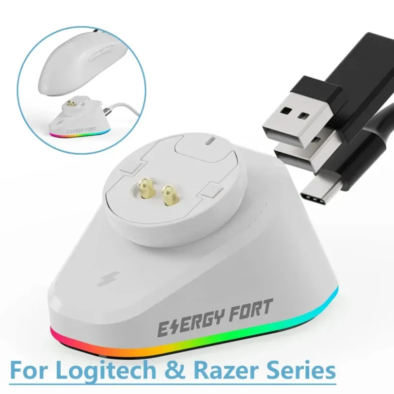 ماوس ألعاب RGB شاحن لاسلكي + 2 USB لمحطة قاعدة Logitech G403 G502 X Plus G703 G903 HERO G PRO X Superlight Hero GPW2 #3