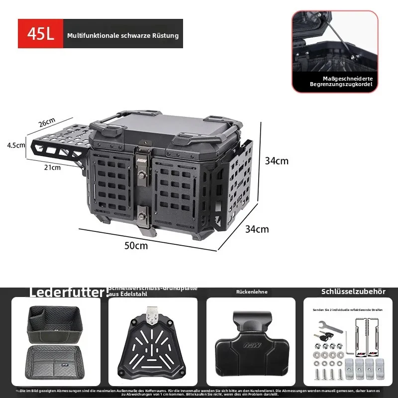 Multifunctional Armored Black Aluminum Alloy Motorcycle Three-box Combination Tail Box Side Box Universal Scooter Rear Storage