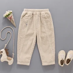 2024 Spring and Autumn Boys Fashion Versatile Solid Color Small M Plush Pants/Casual Pants 1-6 Years Old