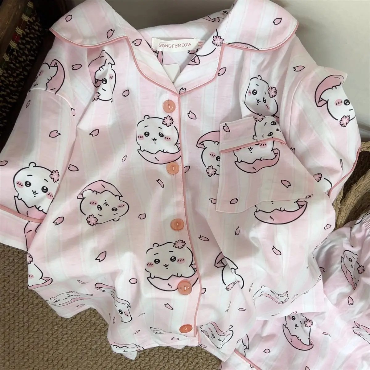 Anime Cute Chiikawa Pajamas for Women Summer Short Sleeve Short Pants Set Student Dorm Home Wear Matching Outfit Hachiware Usagi