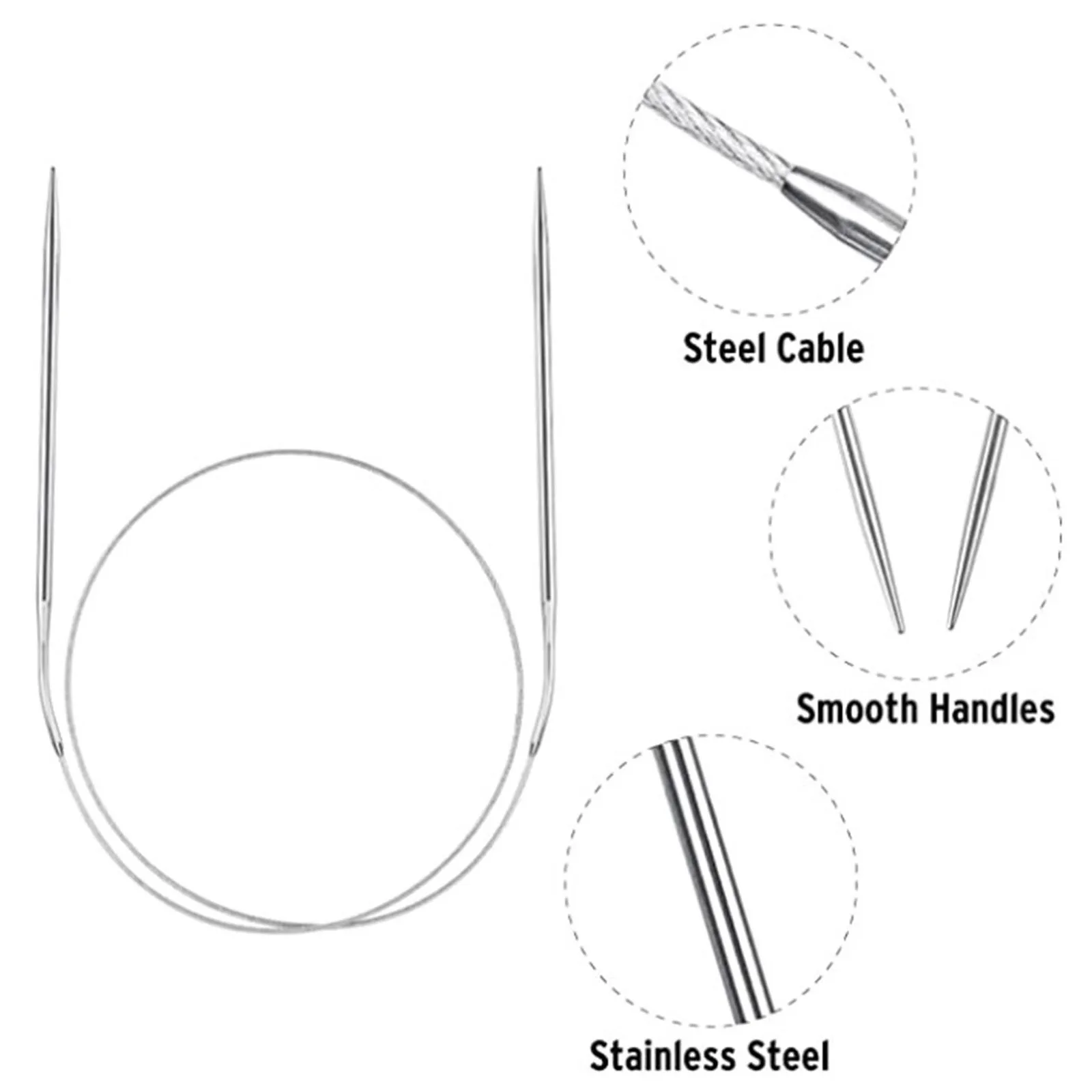 1 Set 1.2mm-4.8mm Stainless Steel Circular Knitting Needles with Needle Card Suture Needle DIY Craft Clothes 120cm(47 2/8\