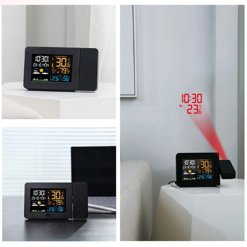 Projection Weather Station Clock Outdoor/Indoor Thermometer Weather Forecast Temperature and Humidity Digital Alarm Clock