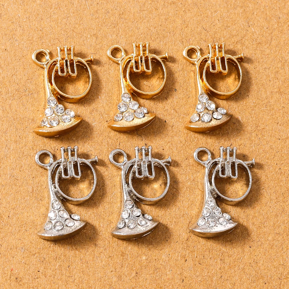 

10pcs Rhinestones Musical Instrument Trumpet Charms Pendants for Jewelry Making Necklace Earrings DIY Handmade Accessories