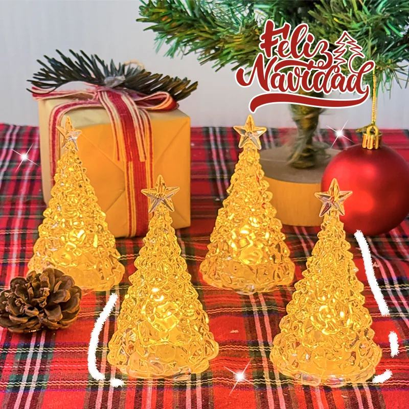 1-10PCS Battery Operated Crystal Christmas Tree Table Lamp Color Changing Star Night Light Glowing Candle Decor for Bedroom Gift
