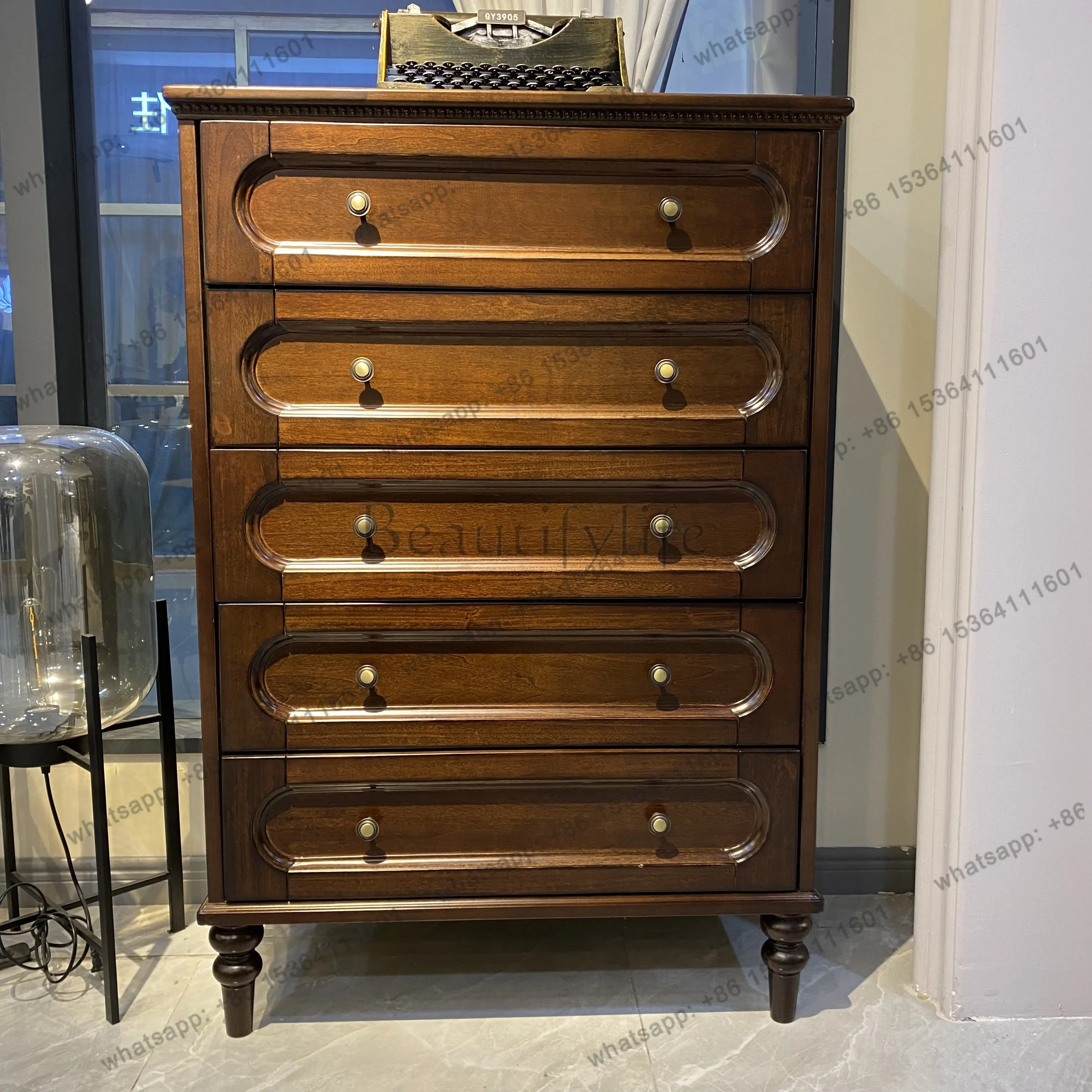 American retro style solid wood chest decorative cabinet length 774 * width 400 * height 1133mm