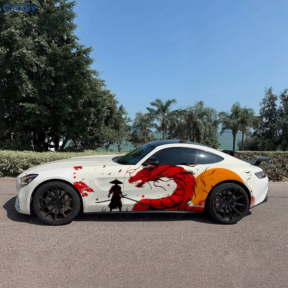 Fierce Blade Dragon Dance Car Side Wraps, Self-Adhesive PVC Waterproof & Scratch-Resistant Stickers, Car Accessory Gift