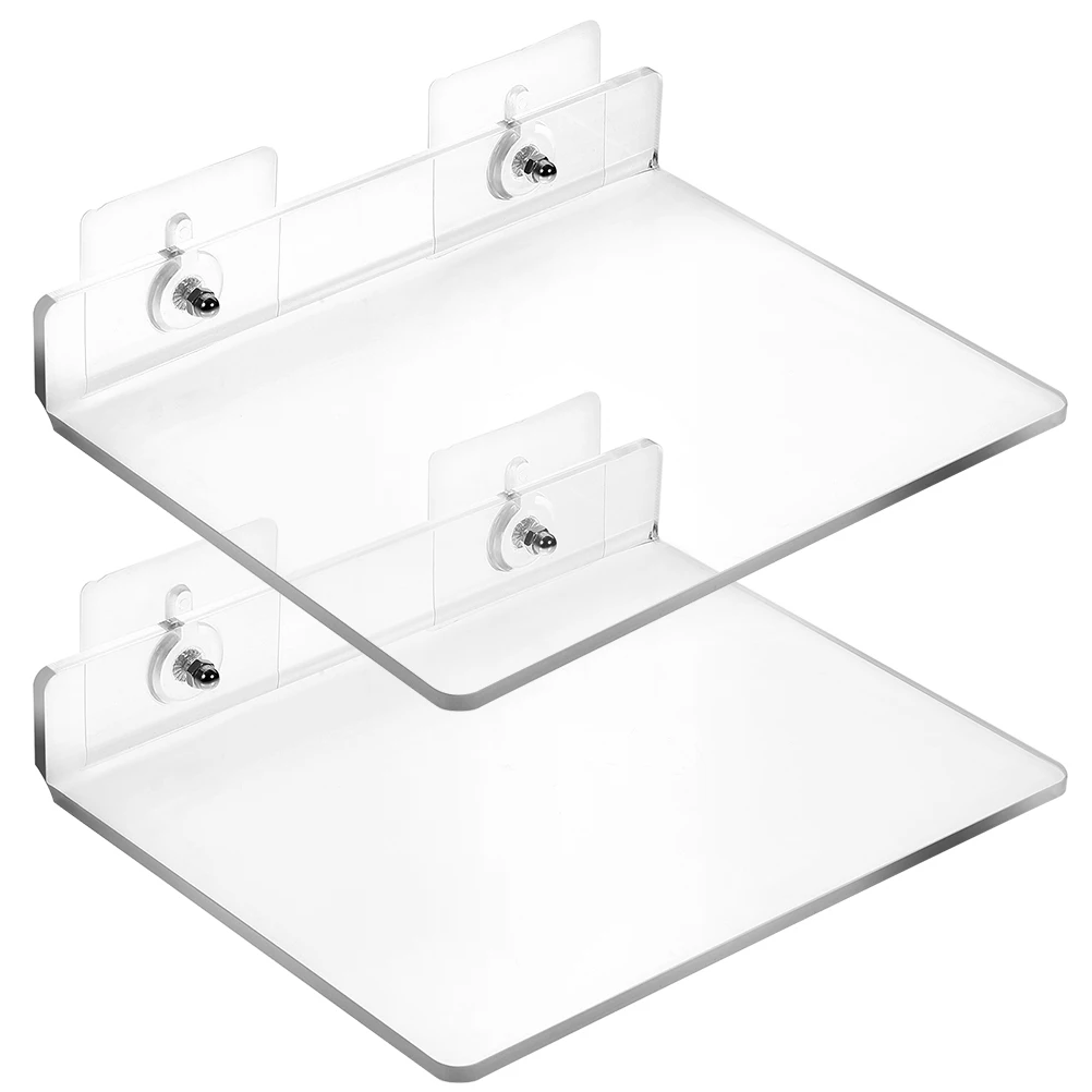 

2 pcs Bathroom Acrylic Floating Wall Mount No Drilling Kitchen Organizer Clear Shelves Floating Shelves