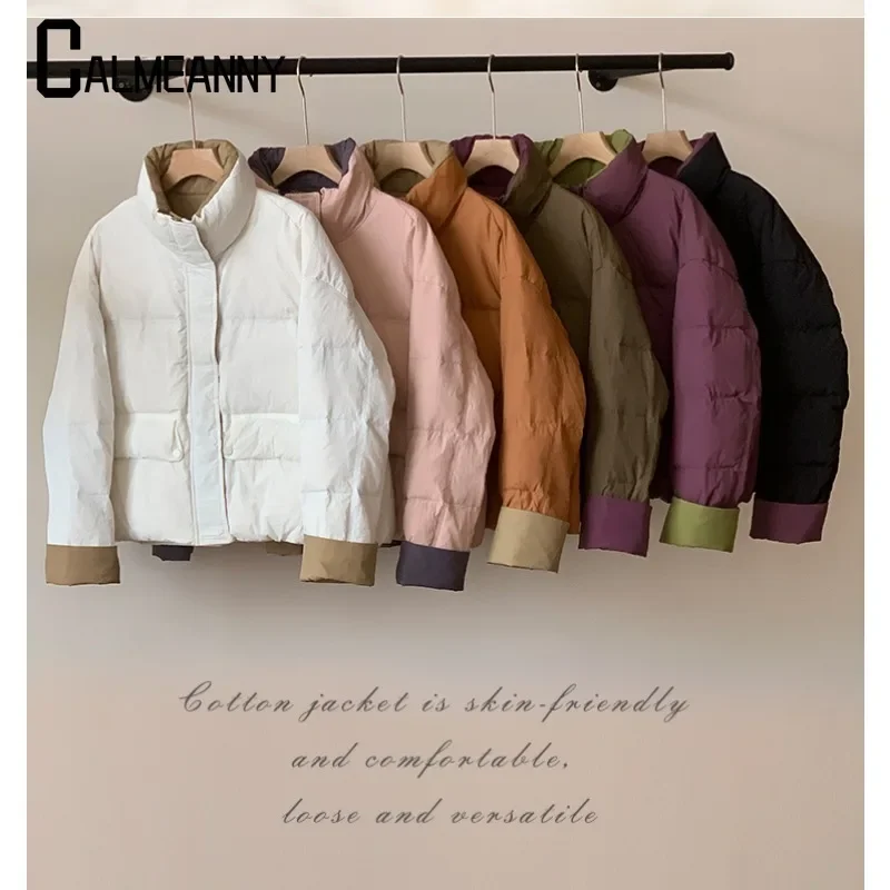 Women's Coat 2024 Winter New Style Korean Edition Turndown Collar Thicken Warm Cotton Jacket Pure Color Zipper Parkas Coats