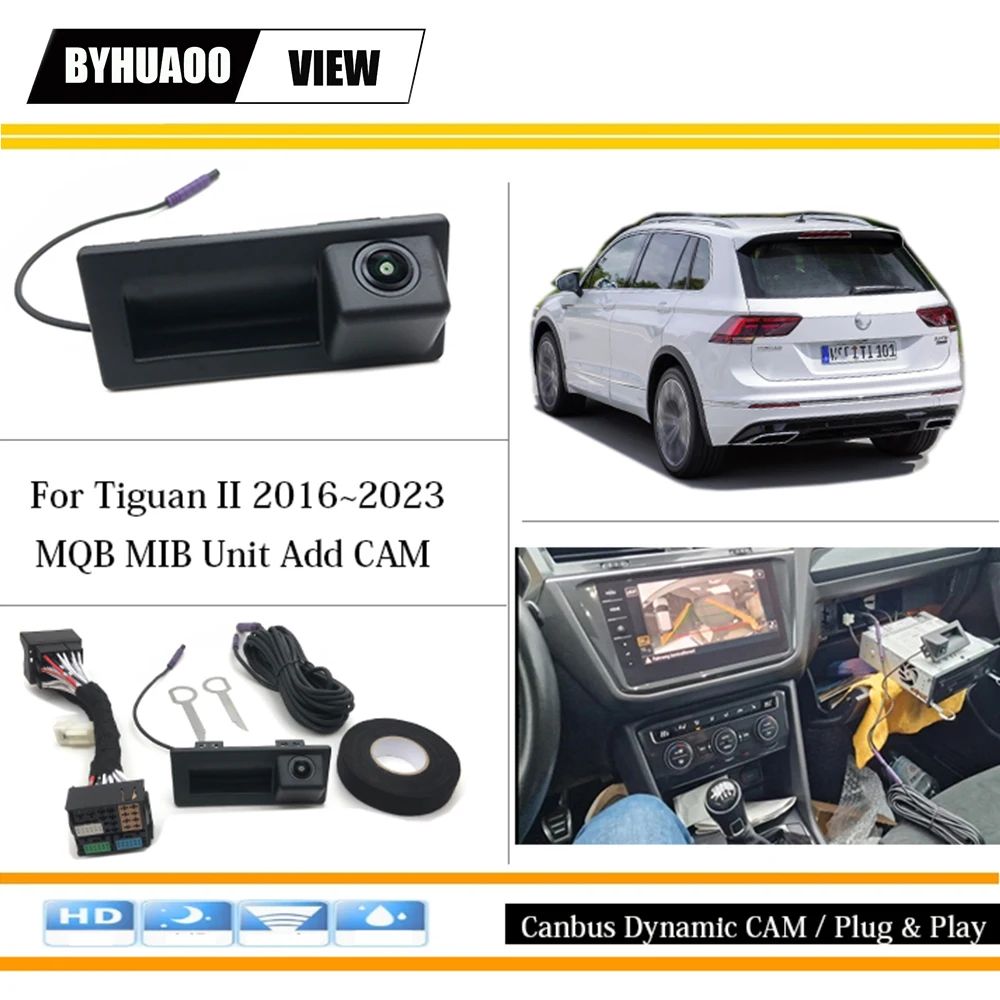 Canbus Dynamic Camera For VW Tiguan II 2016 to 2023 Rear View Camera Reversing CAM For MIB Unit HD Night Vision Plug & Play