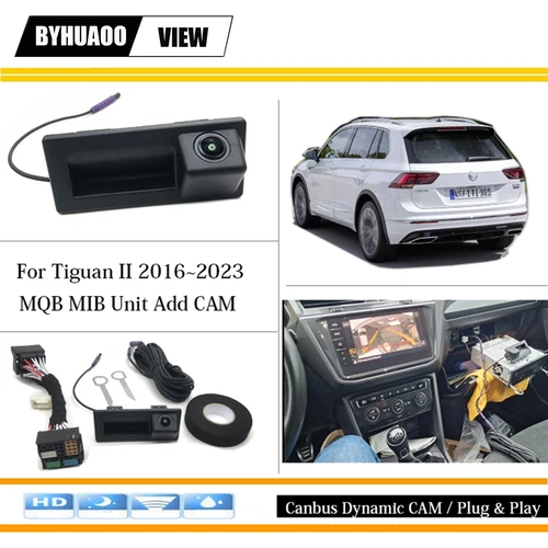 Cámara dinámica Canbus para VW Tiguan II 2016 a 2023 cámara de visión trasera cámara de marcha atrás para unidad MIB HD visión nocturna Plug & Play