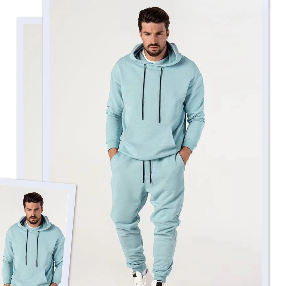 

Men's Premium Fleece-Lined Hooded Set - Thermal Sportswear with European Sizing for Everyday Comfort & Light Training