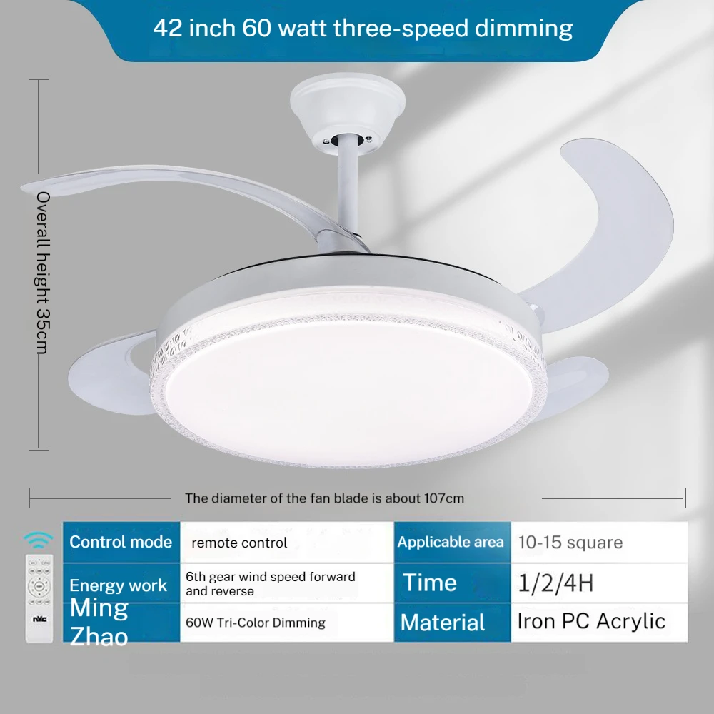 ceiling fan with light 42 inch  led ceiling fan 110V 220V 3 colours changing light super silent fans for room with remote contro