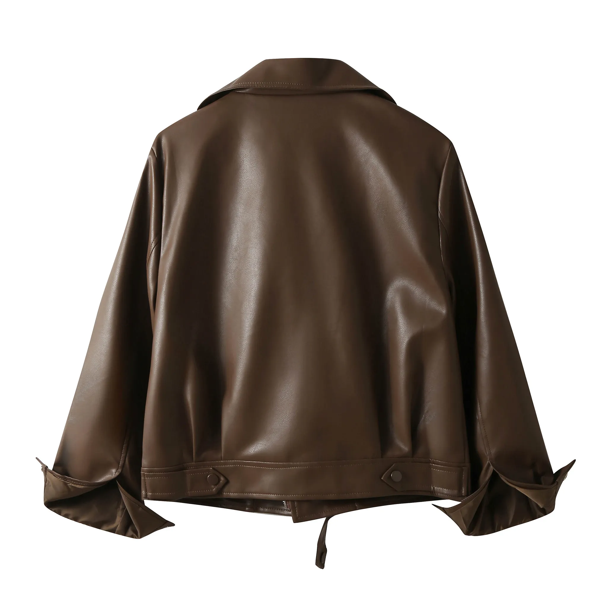 Women's Jacket Fall New Brown Faux Leather Biker Jacket Long sleeve PU Leather Jacket Motorcycle Style Personality Fashion Coat