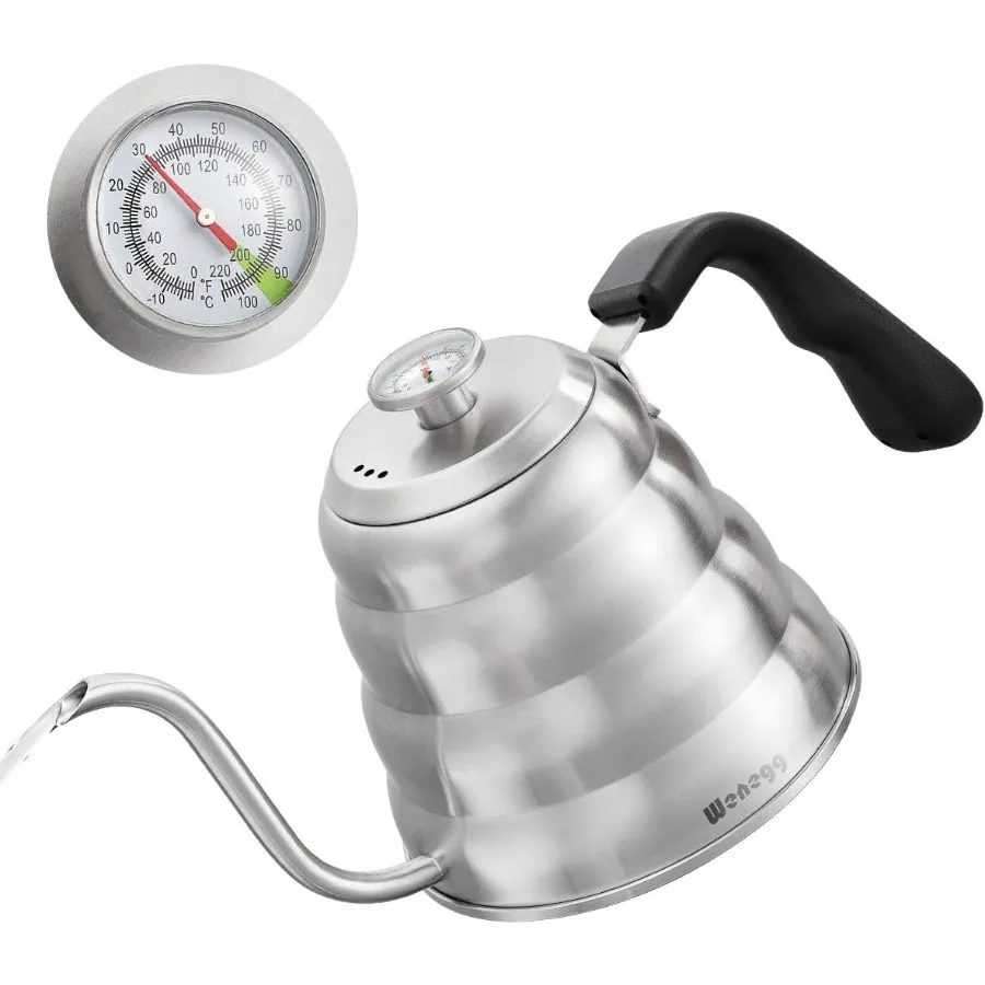 

Pour Over Coffee Kettle with Builtin Thermometer for Precise Brewing Temperatures 40 fl oz Premium Stainless Steel Gooseneck De
