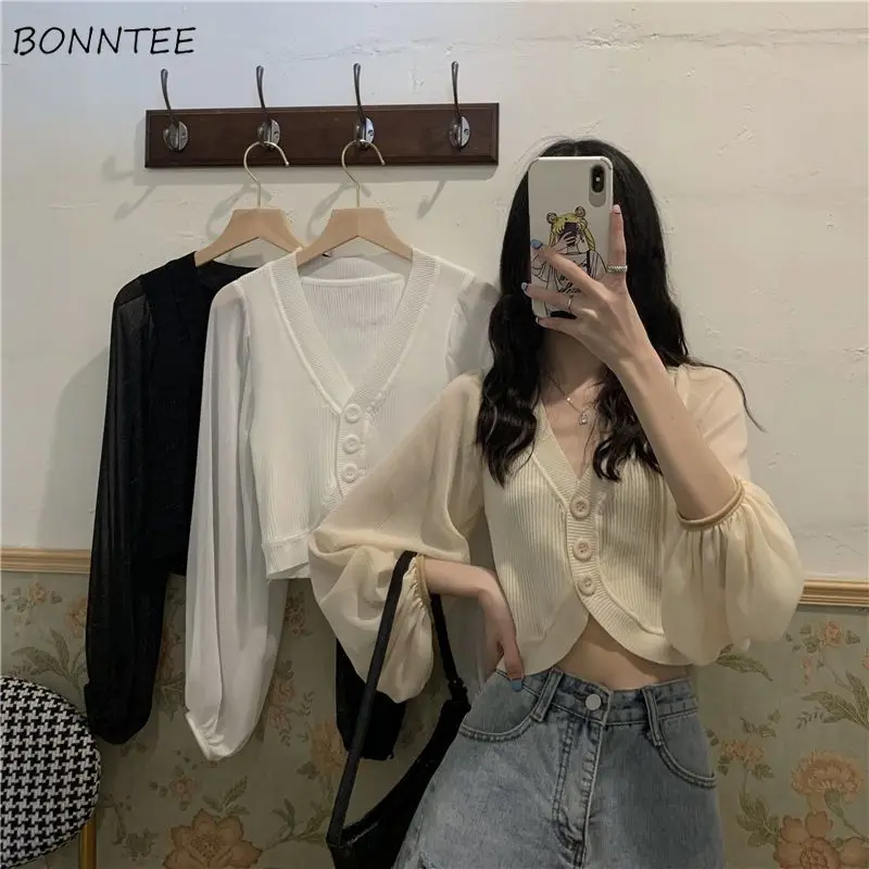 

Cardigan Women Solid Sheer Simple Daily Creativity Leisure Basics All-match Spring Sunscreen Popular Korean Style Elegant New