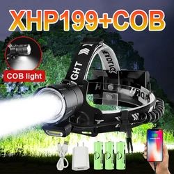 XHP199 COB Powerful LED Headlamp Rechargeable LED Headlight 18650 High Power Head Flashlight USB Head Lamp Light Fishing Lantern