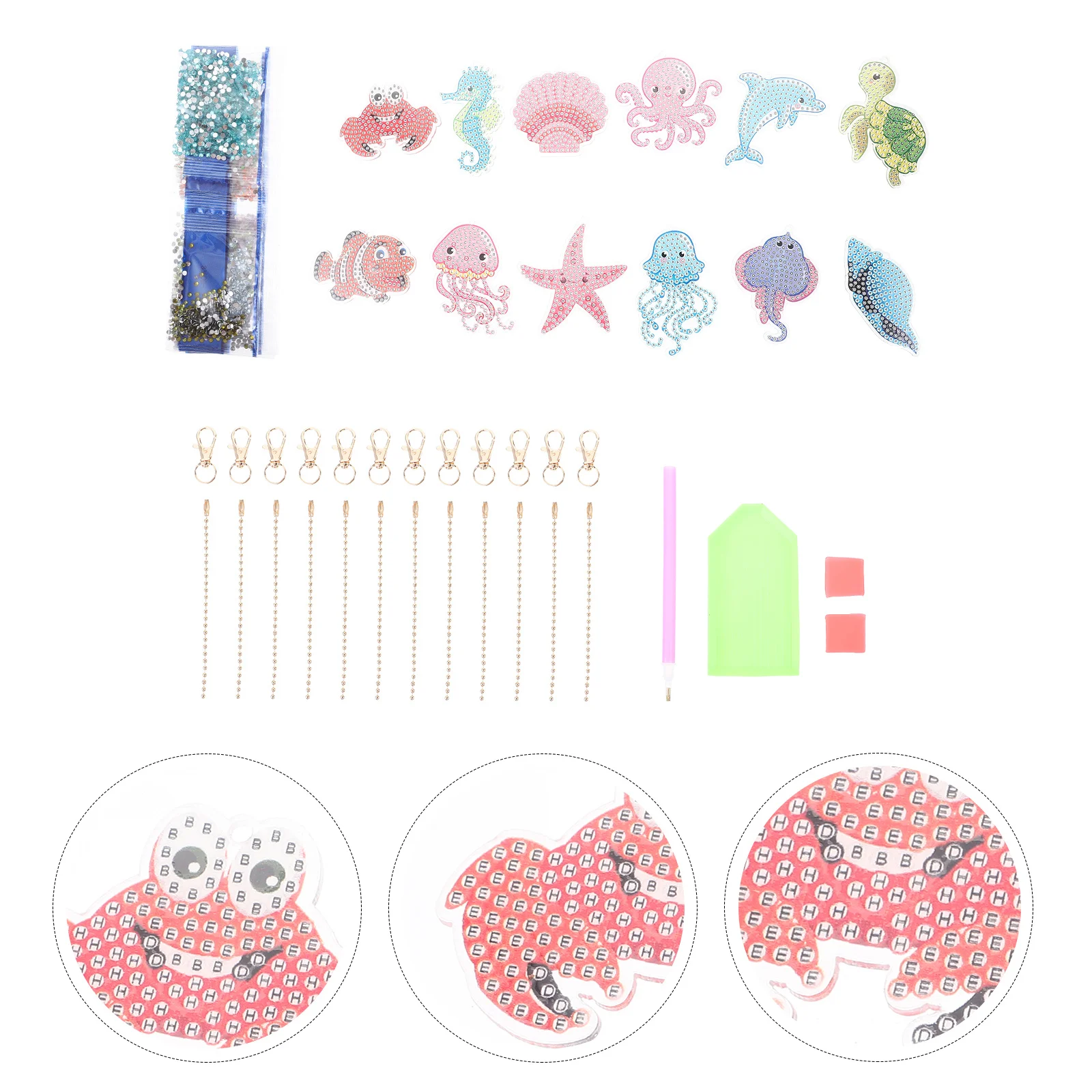 

Набор для творчества: брелок-подвеска с алмазной мозаикой, яркий глянцевый акрил и металлические элементы для украшения сумок и клатчей