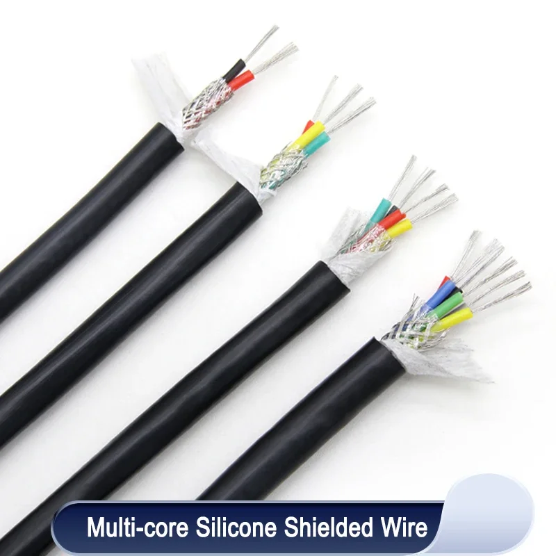 1/5/10m Silicone Rubber Shielded Cable 0.3 0.5 0.75 1 1.5 2 2.5mm x 2 3 4 6Cores Insulated Flexible Copper High Temperature Wire