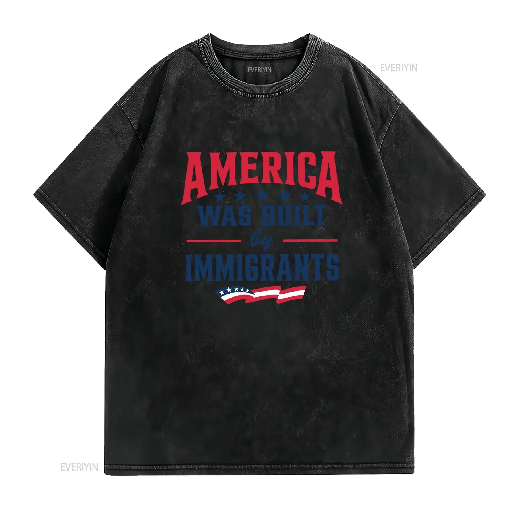 Patriotic Retro American Flag Immigrant Slogan Print Casual T Shirt vintage Washed streetwear Stylish graphic homme Comfortable