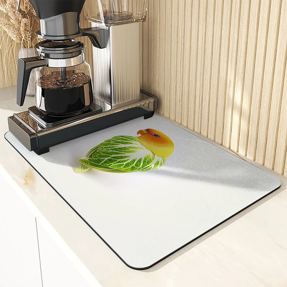 Absorbent Mat Cockatoo Fruit Kitchen Antiskid Drying Mat Quick Dry Bathroom Drain Pad Tableware Mat