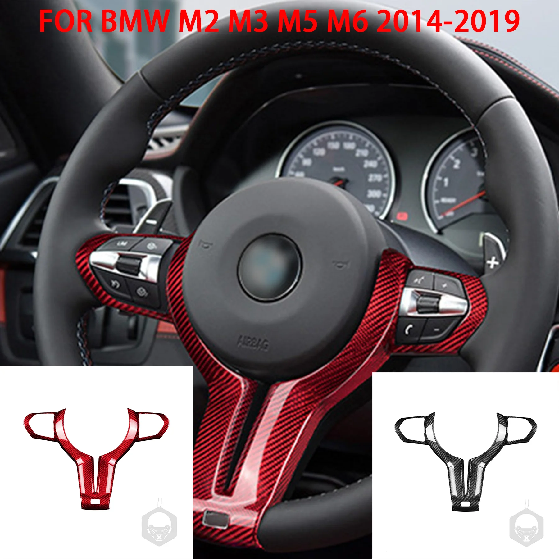 

FOR BMW M2 M3 M5 M6 2014 2015 2016 2017 2018 2019 Real Carbon Fiber Car Interior Steering Wheel Cover Trim Button Frame Panel
