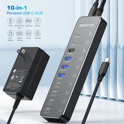 RSHTECH 10 in 1 USB C Hub 10Gbps USB-C with Individual Touch Switches Multiport Splitter Docking Station for MacBook Laptops PC