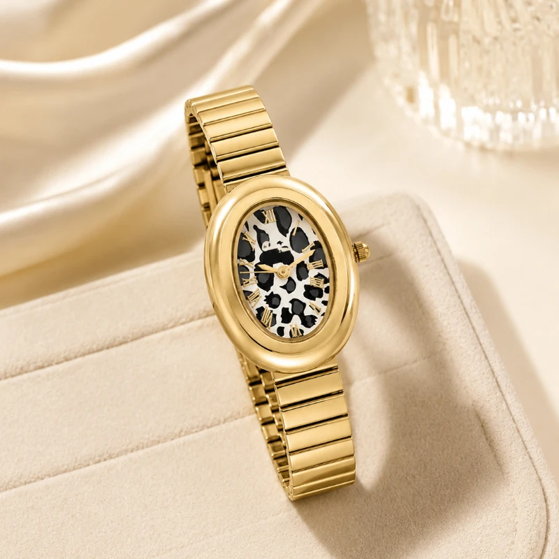 

Slim Gold Women Watch Fashion Leopard Print Oval Dial Ladies Quartz Watch Elegant Dress Woman Wristwatch Clock relogio feminino