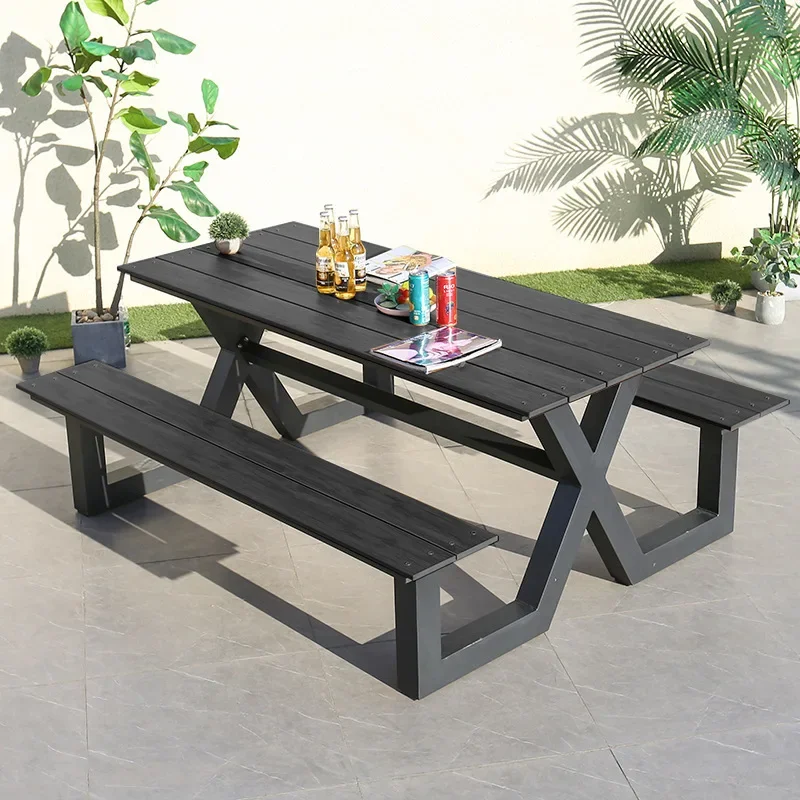 Outdoor one-piece, plastic wood table and chair combination, park scenic spot, outdoor community, rest