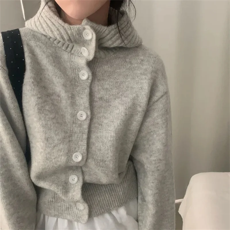 

3colors korean style Women Autumn Winter 2026 Knitted Hood Cardigans Sweater coat Female Soft Elegant Short knitwear Cardigans