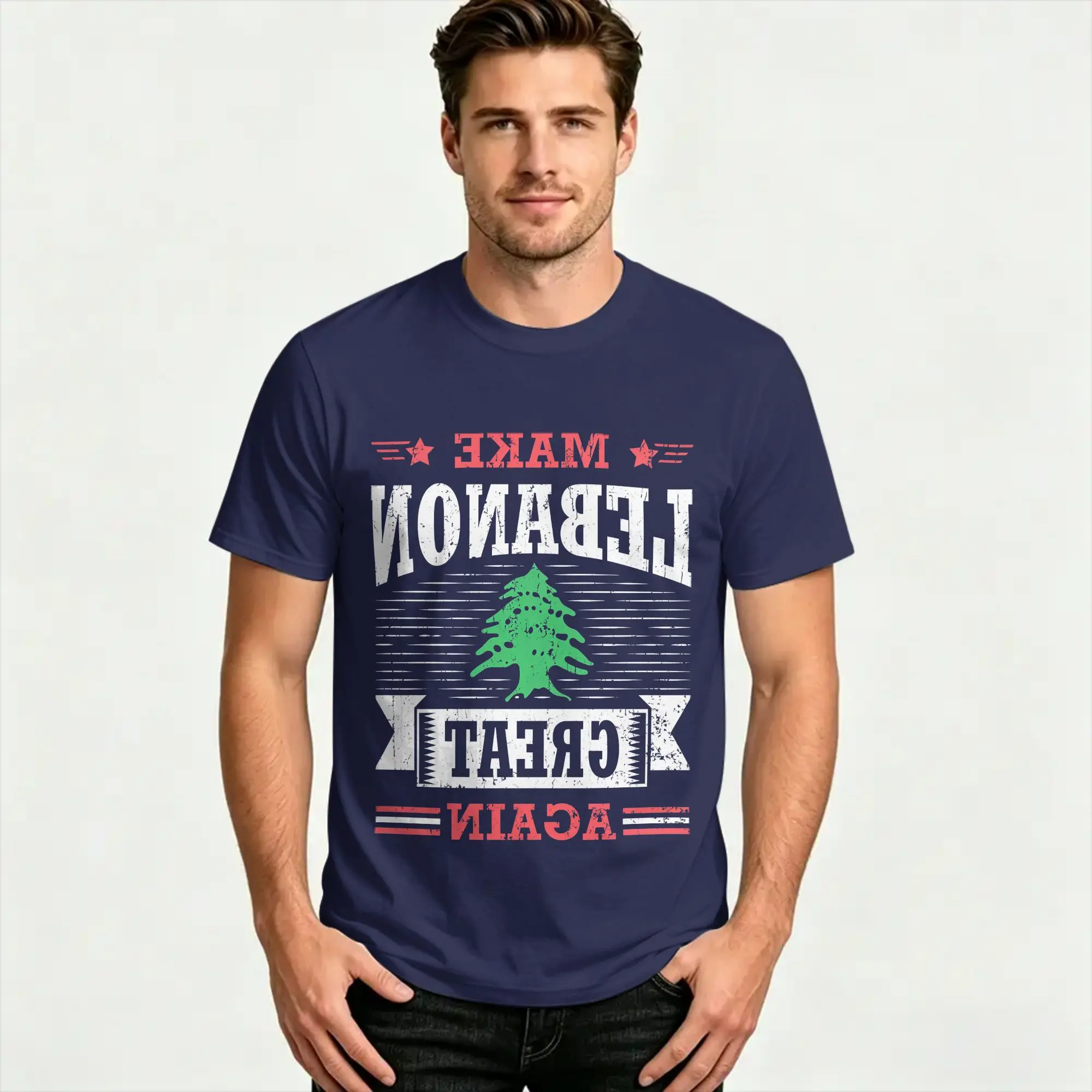 Men Make Lebanon Great Again  T-Shirts  Cotton Tees Beach Aesthetic Short-Sleeved T Shirt O Neck Hip Hop Casual Tee Shirt