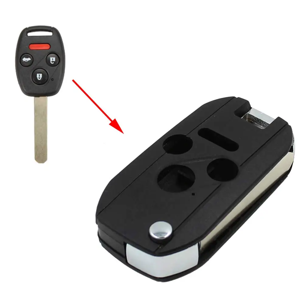 3+1 Panic 4 Button Folding Flip Remote Key Shell Case with Uncut Blad Replacement for H-on-da Accord Civic Pilot CRV