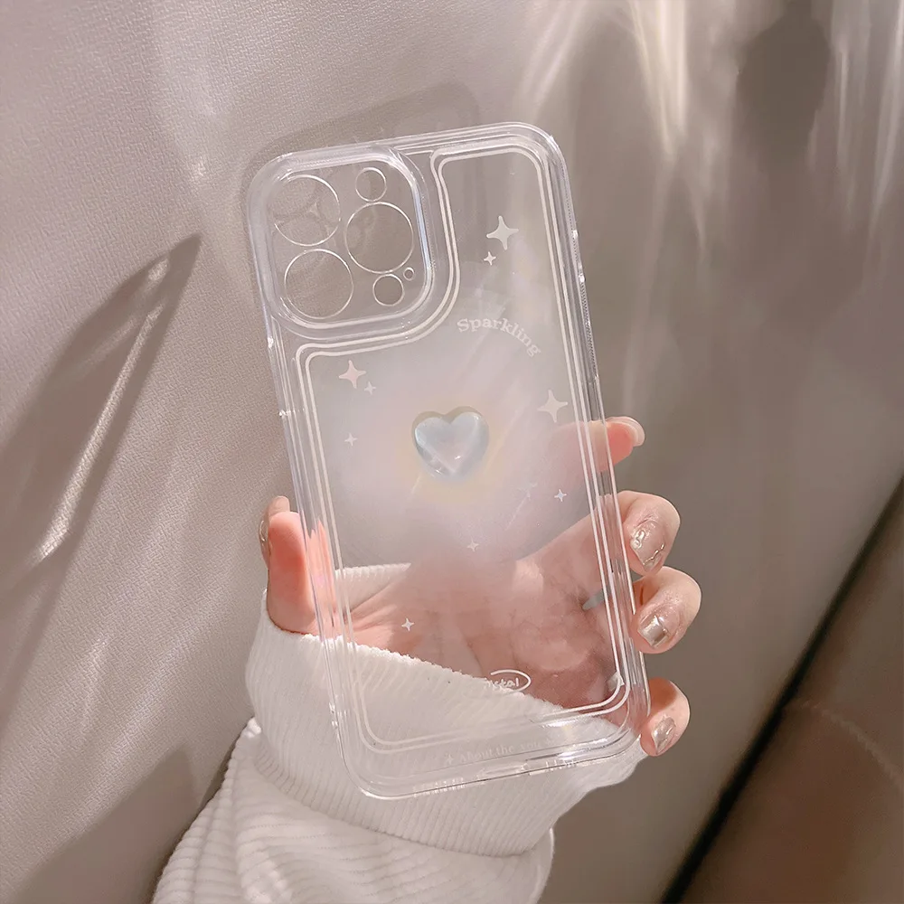 Simplicity Transparent stereoscopic Love Stars Phone Cover Case For iPhone 16 15 14 13 12 11 Pro Max 8 7 Plus Xsmax XR X/XS