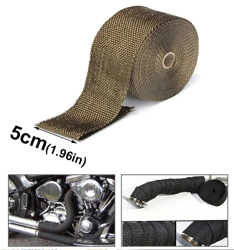 5CM Motorcycle Exhaust Heat Wrap Roll, Fiberglass Banana Cloth Thermal Tape for Exhaust Pipe High Temperature Insulation Shield